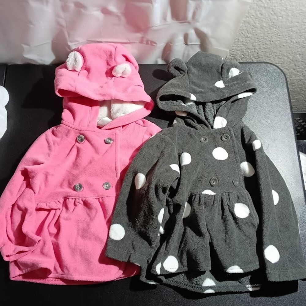 Carter's Baby Polka Dot Fleece Hooded Jacket 12M Button Long Sleeve Bundle